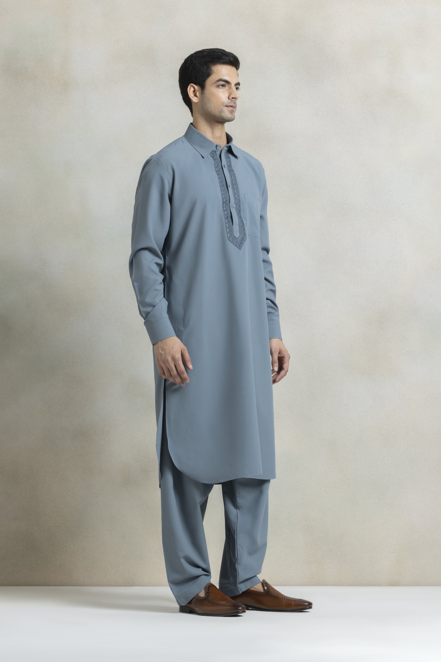 Men's muted blue-grey pathani