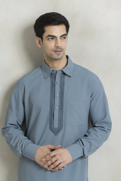 Men's muted blue-grey pathani