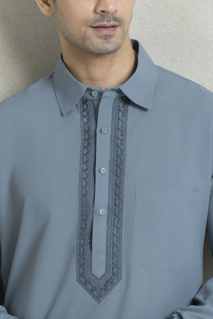 Men's muted blue-grey pathani