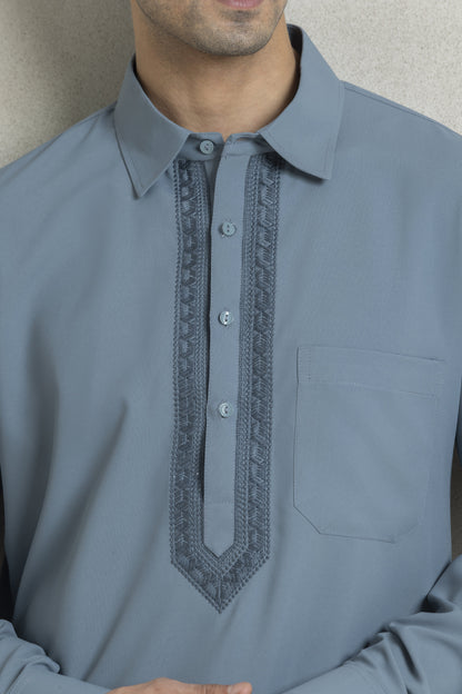 Men's muted blue-grey pathani
