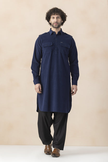 Men's navy blue pathani set