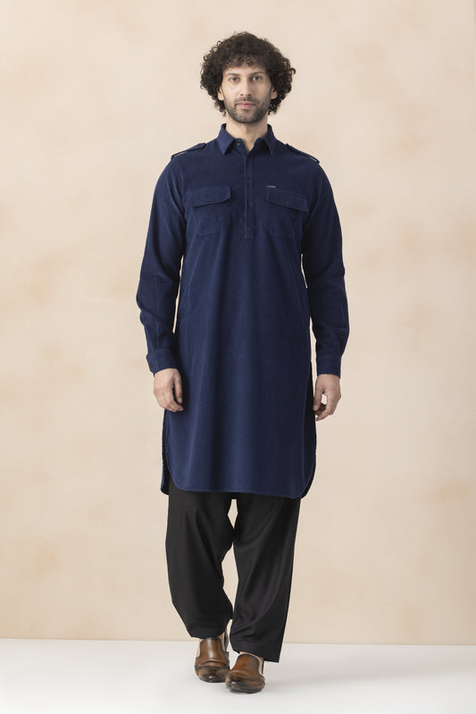Men's navy blue pathani set