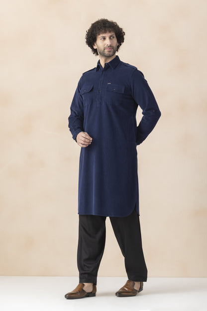 Men's navy blue pathani set