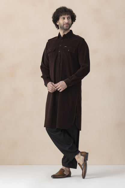 Men's Dark Brown Corduroy Pathani