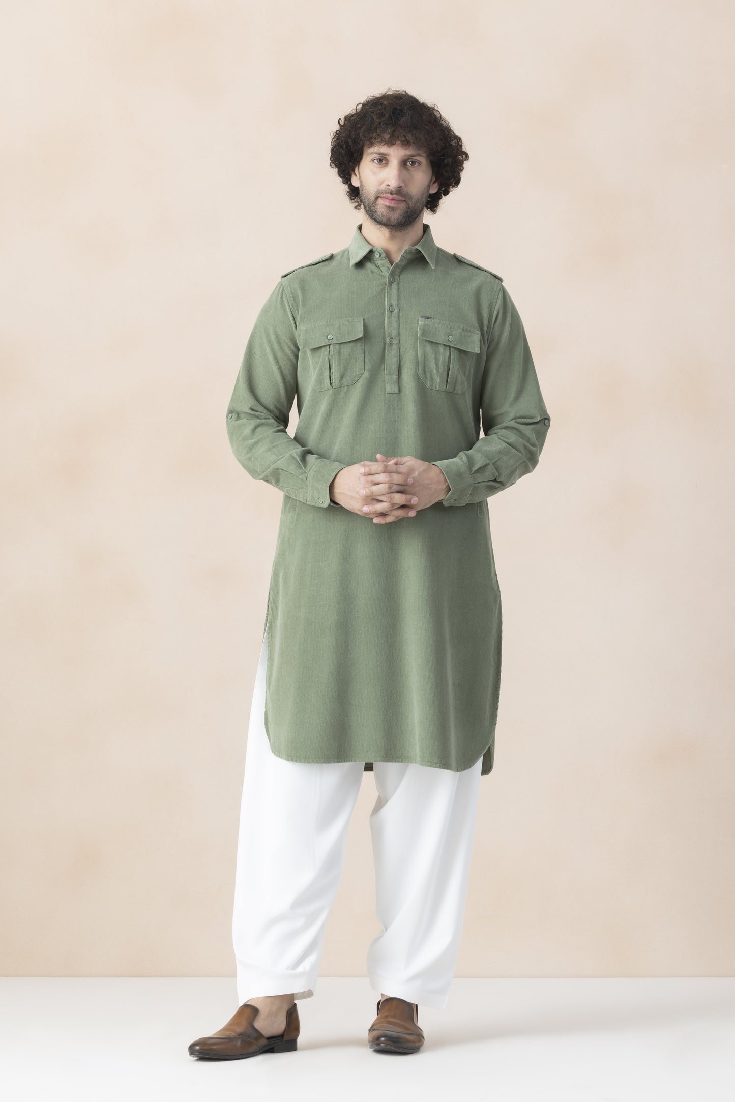Men's muted green pathani set