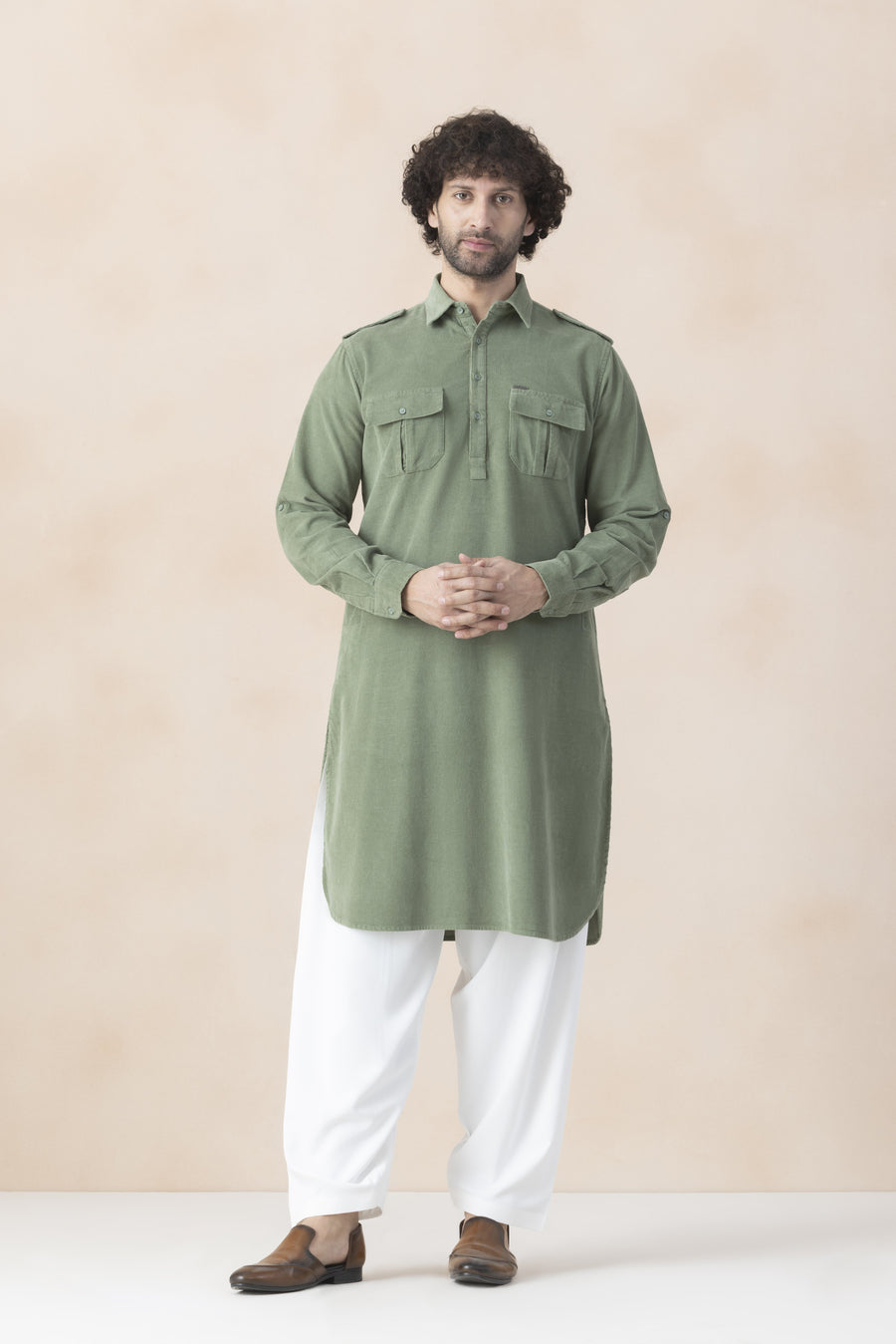 Men's muted green pathani set