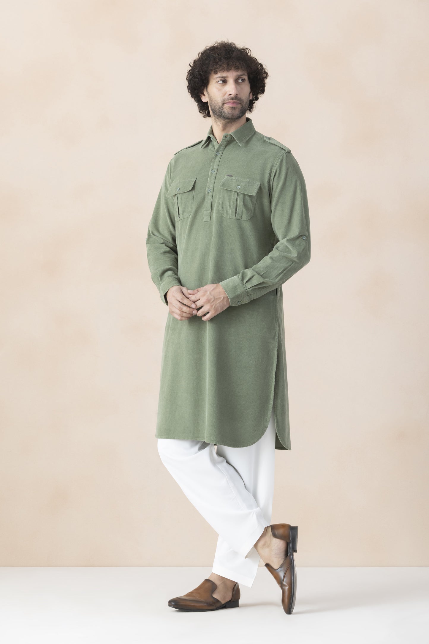 Men's muted green pathani set