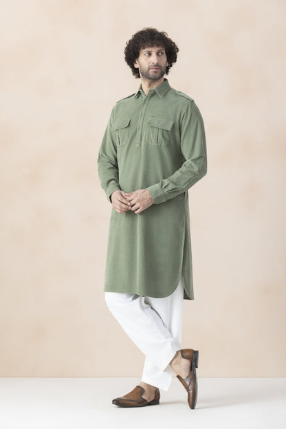 Men's muted green pathani set