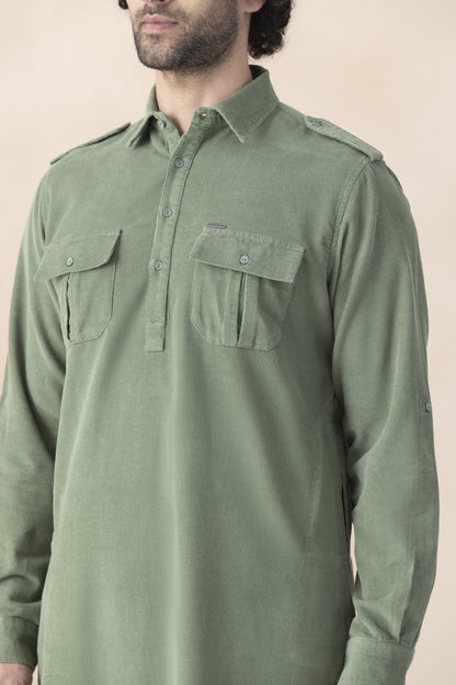 Men's muted green pathani set