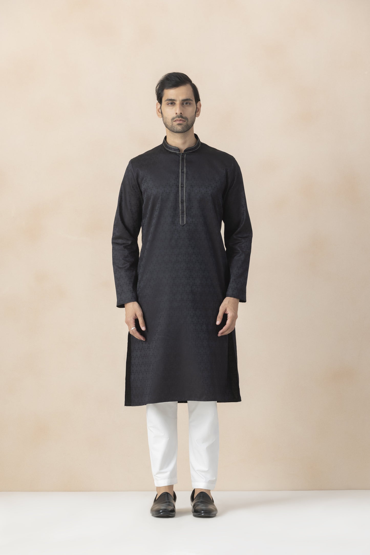 Men's Black Checkered kurta pyjama