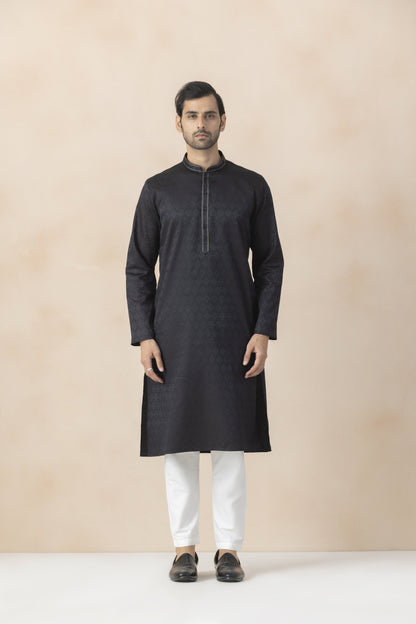Men's Black Checkered kurta pyjama