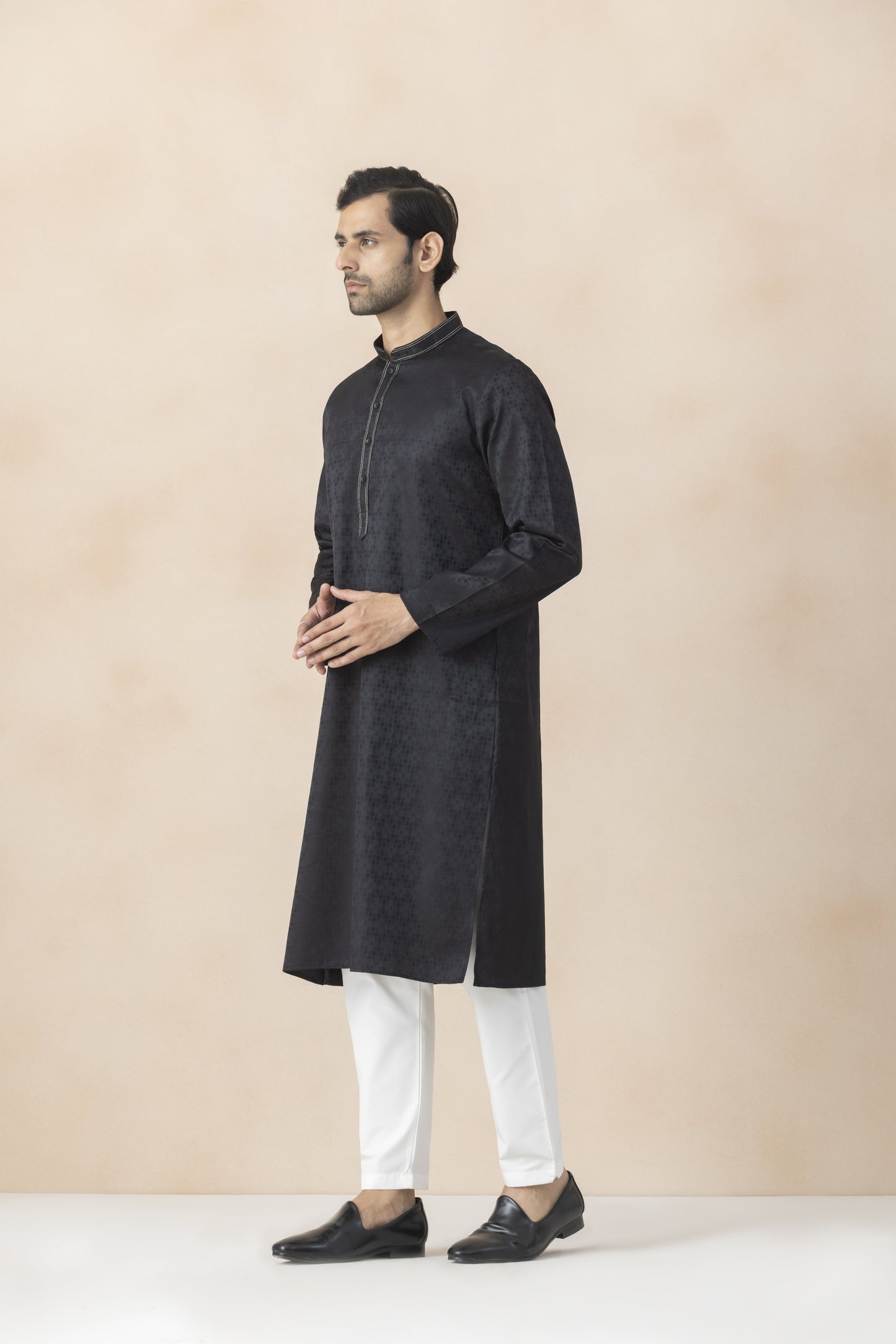 Men's Black Checkered kurta pyjama