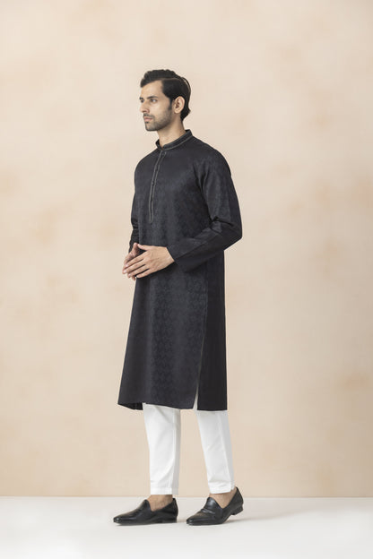 Men's Black Checkered kurta pyjama