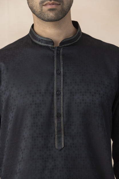 Men's Black Checkered kurta pyjama