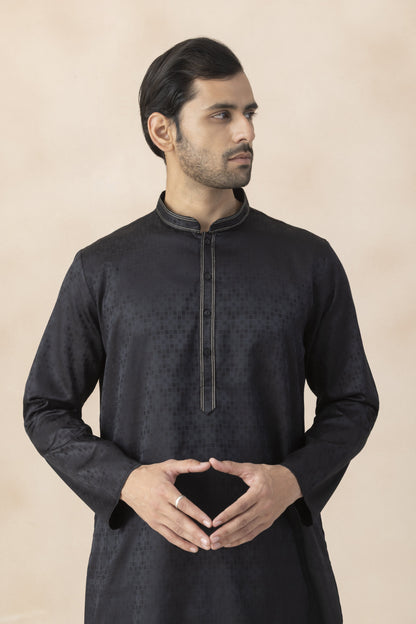 Men's Black Checkered kurta pyjama