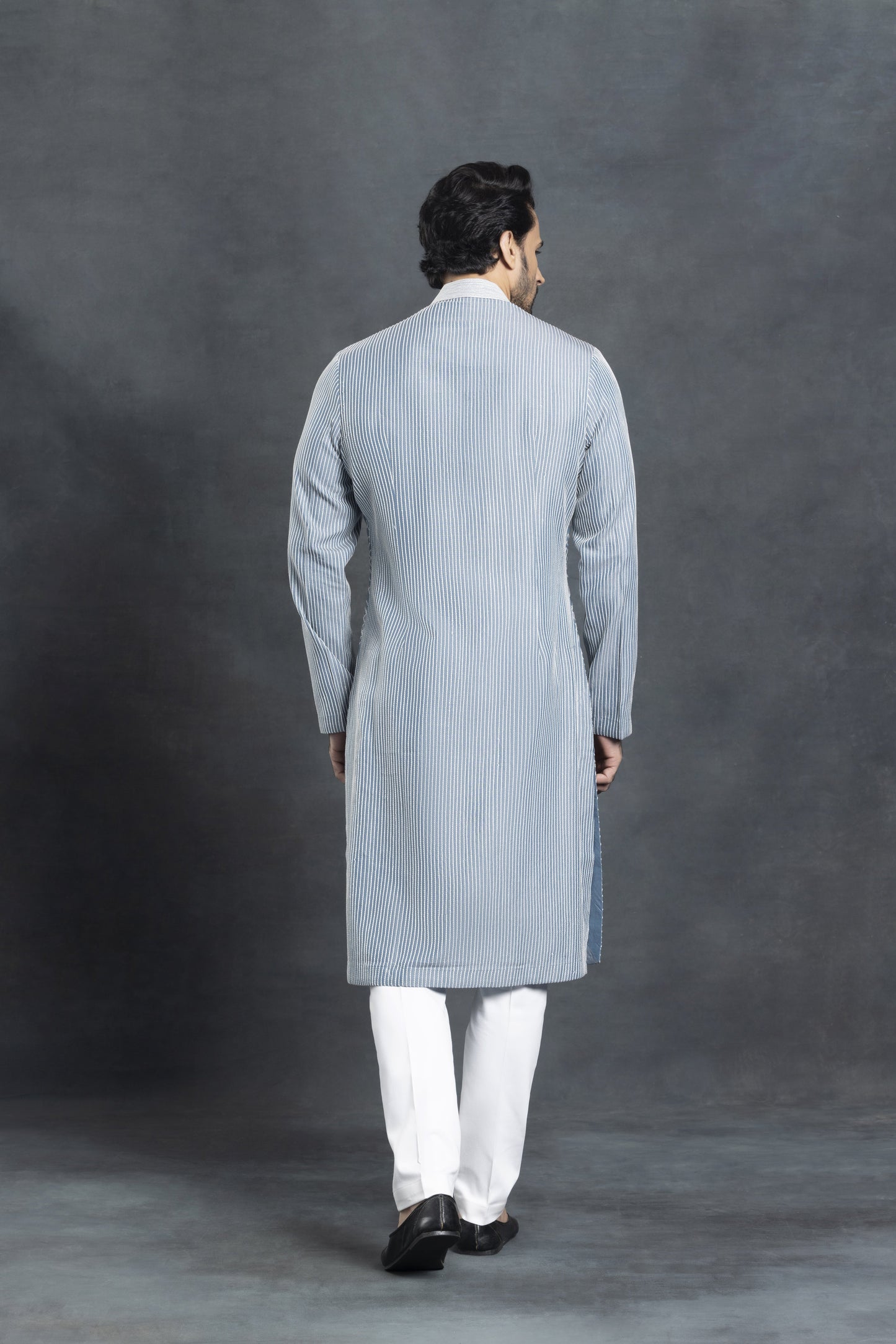 Sky Blue Checkered Pattern Kurta Set