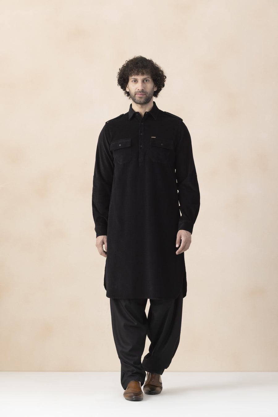Men's Black Corduroy Pathani