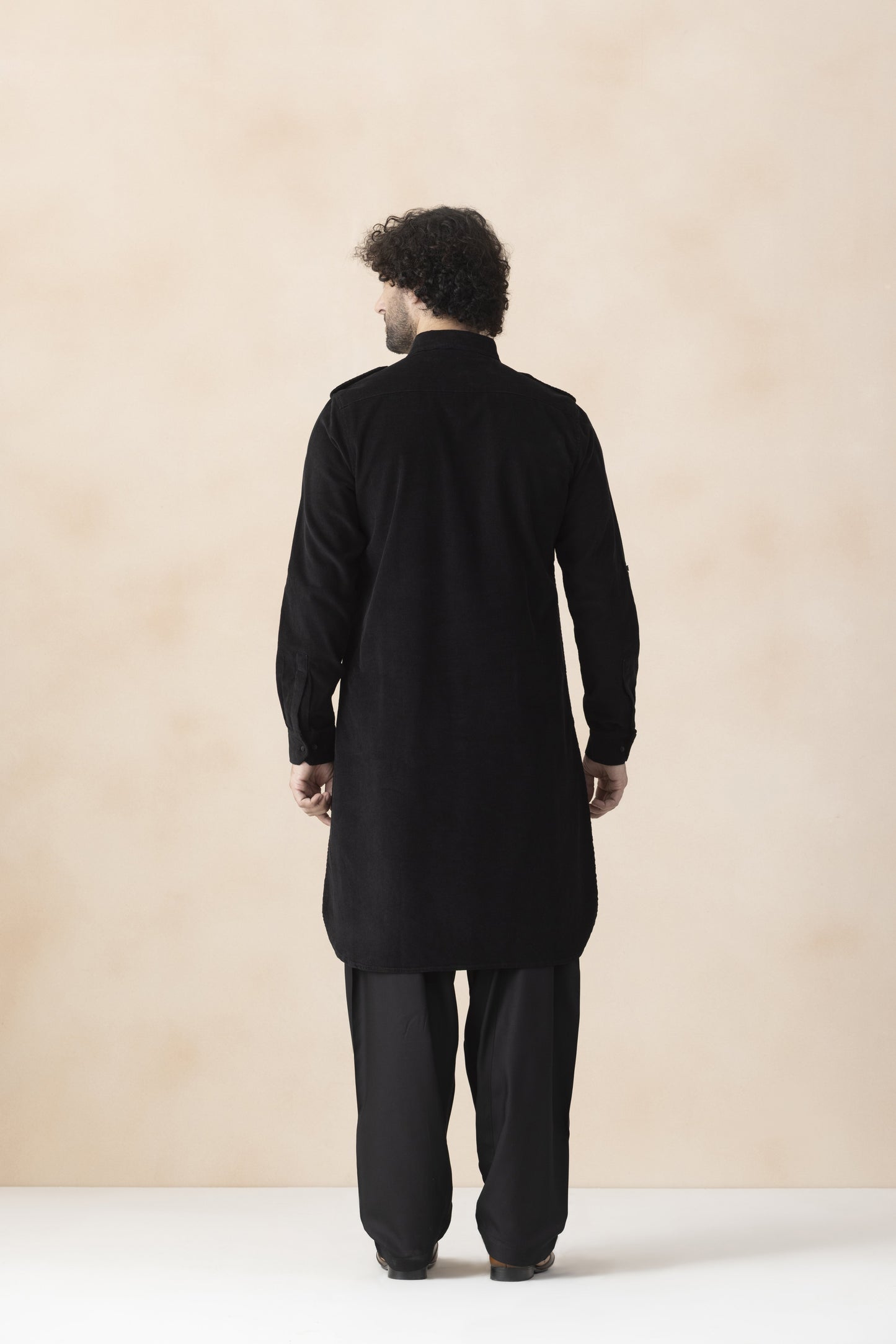 Men's Black Corduroy Pathani