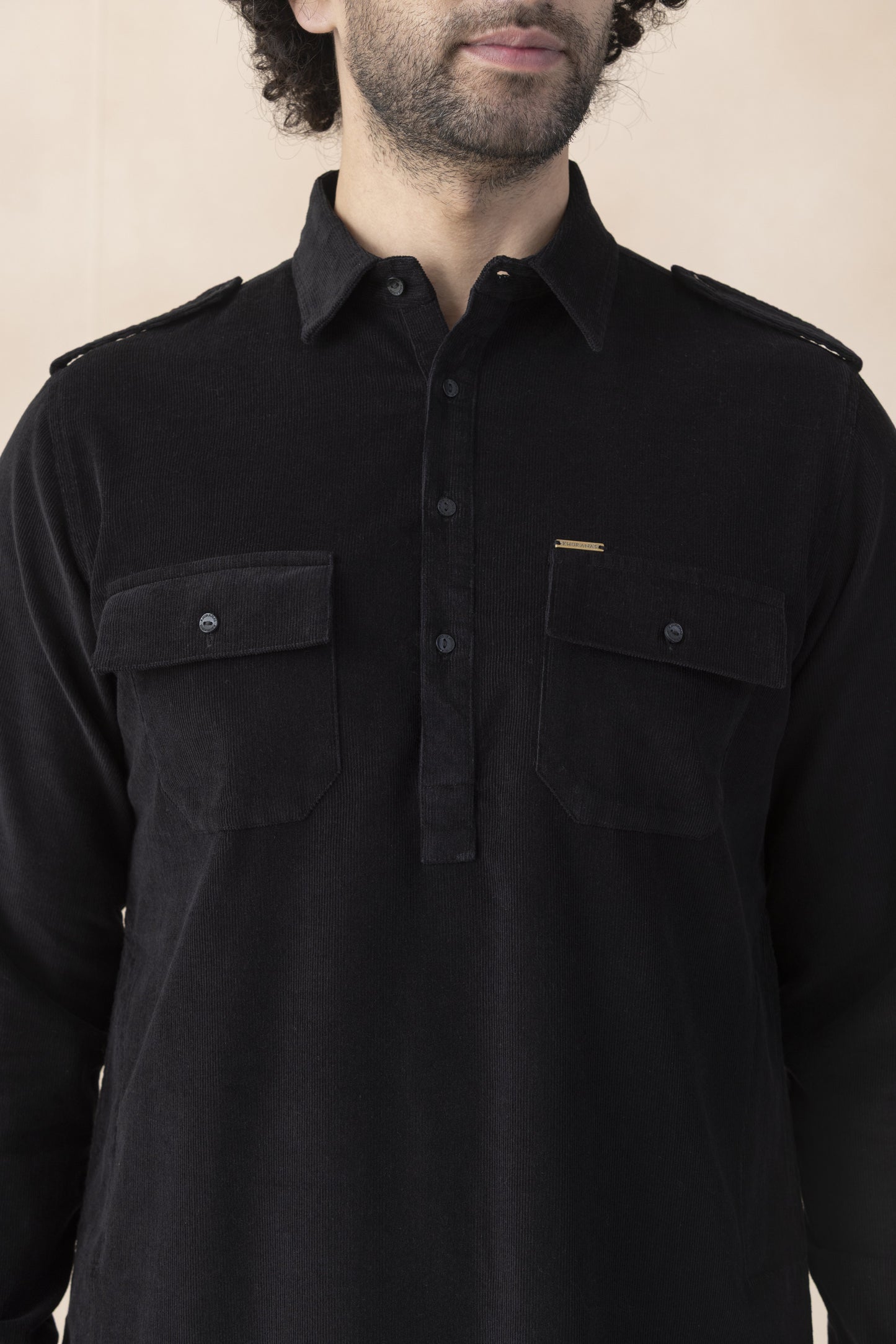 Men's Black Corduroy Pathani