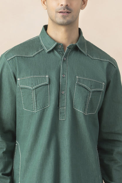 Men's teal green pathani set