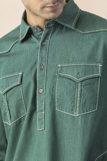 Men's teal green pathani set