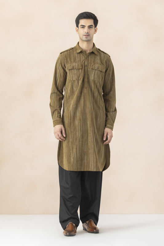Men's olive brown pathani set