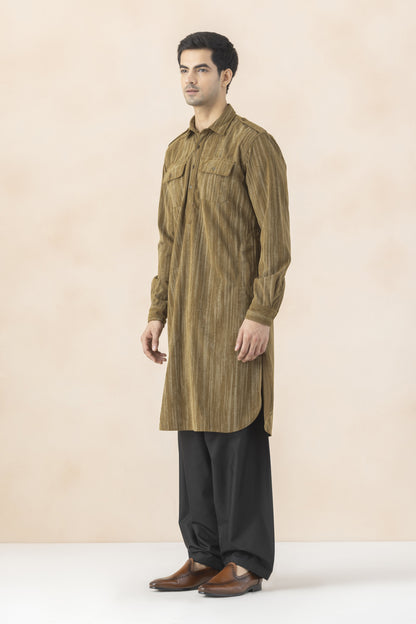 Men's olive brown pathani set