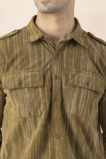 Men's olive brown pathani set
