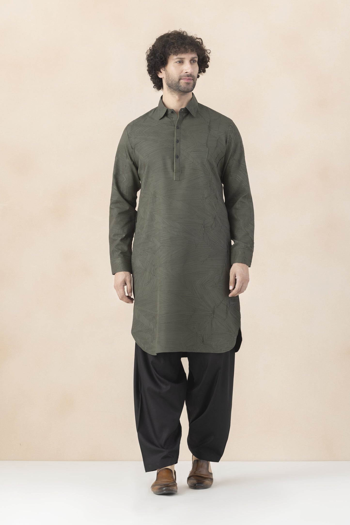 Men's olive green pathani set