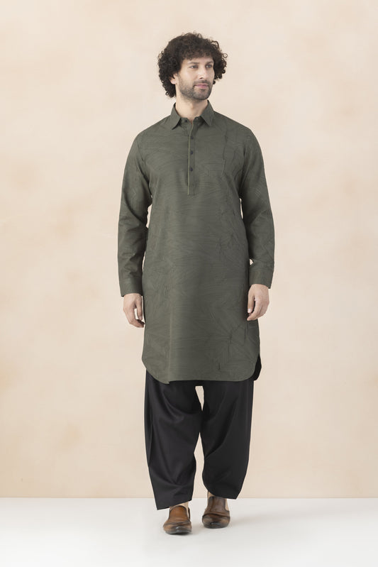 Men's olive green pathani set