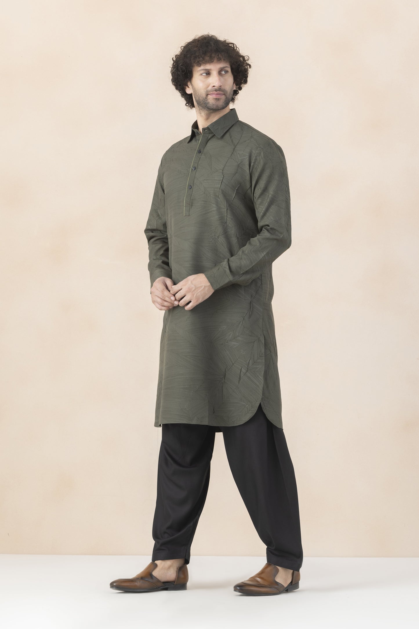 Men's olive green pathani set