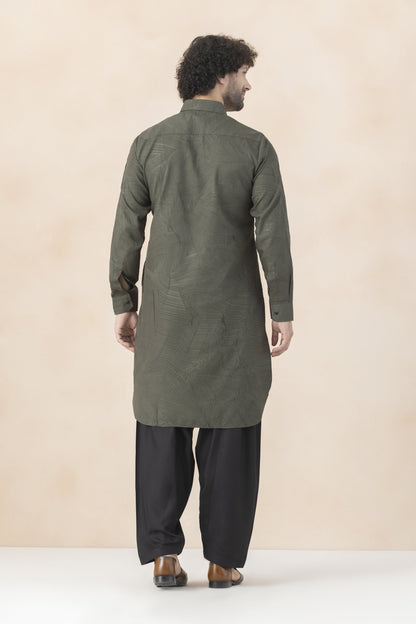 Men's olive green pathani set