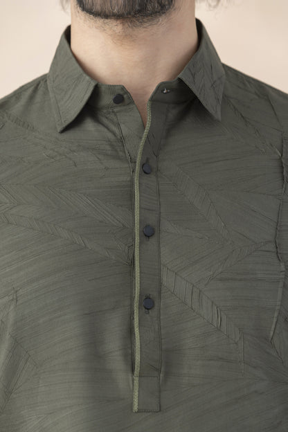 Men's olive green pathani set