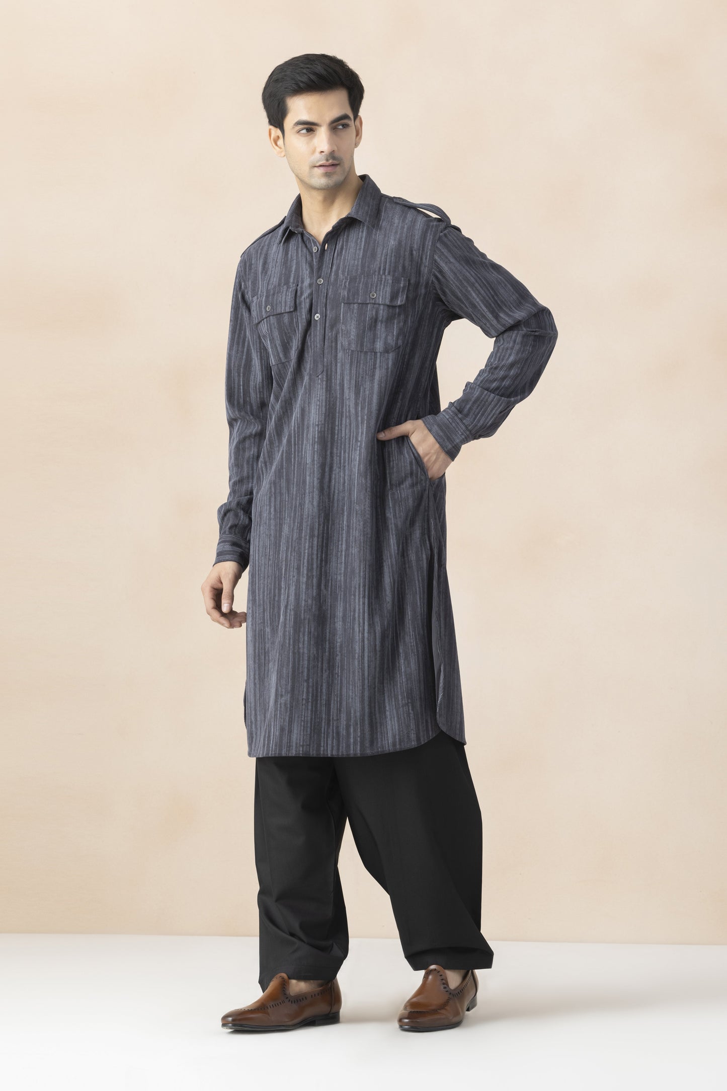 Men's grey pathani set