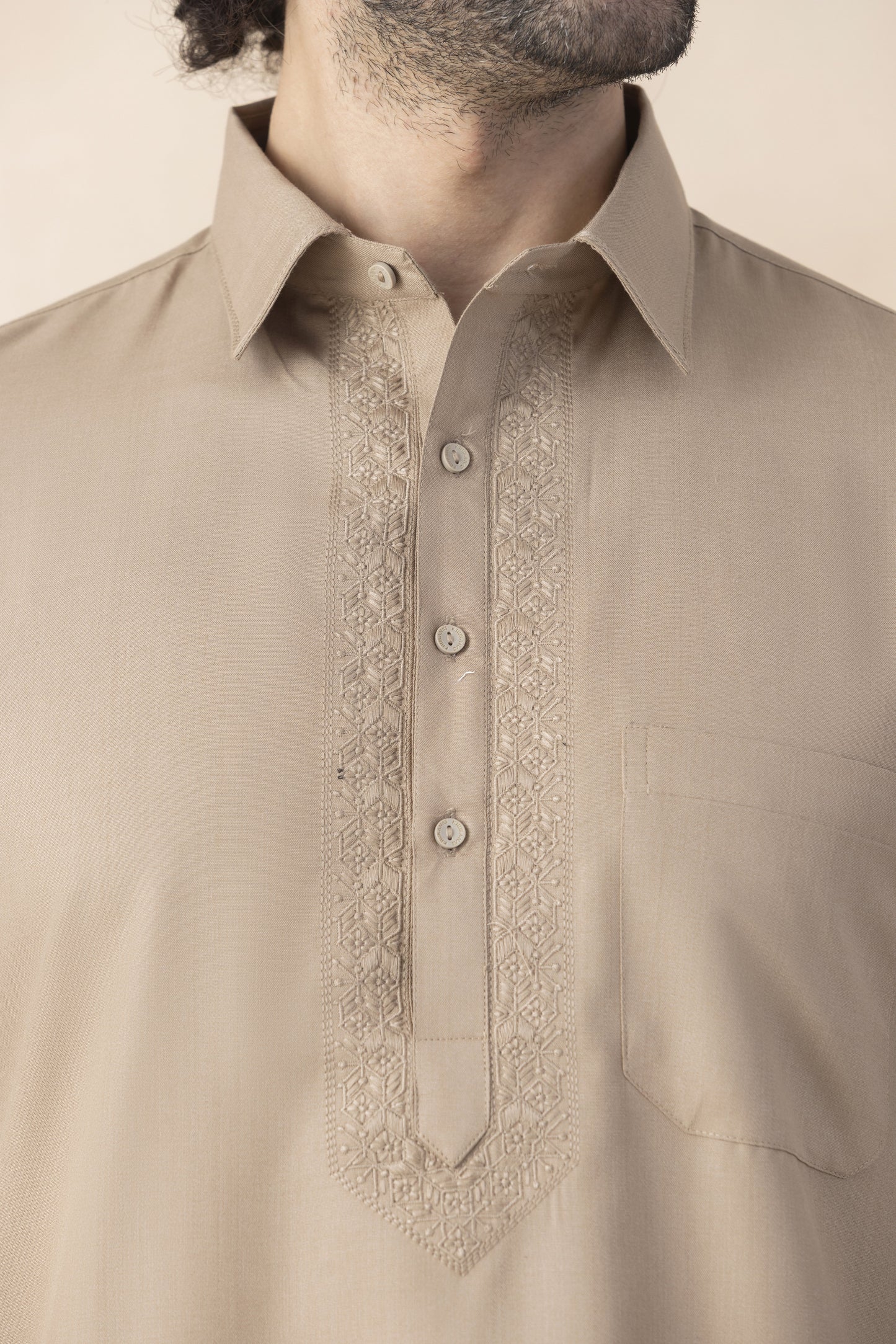 Men's light khaki pathani set