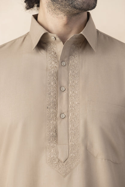 Men's light khaki pathani set