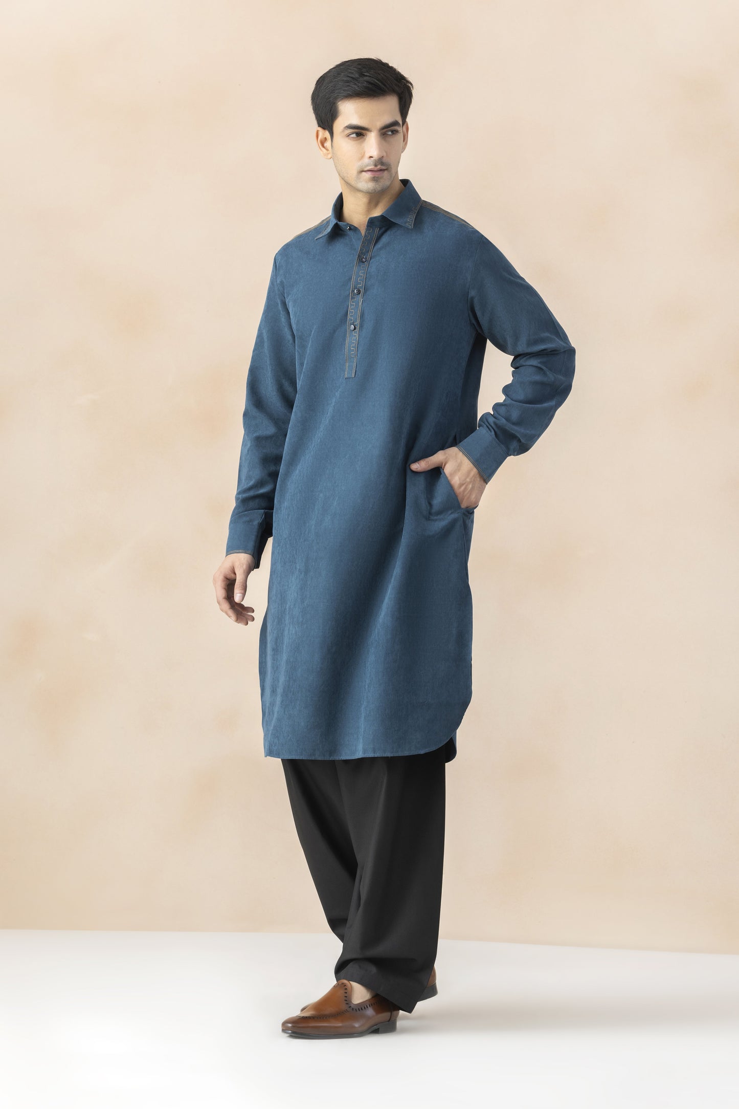 Deep Teal blue pathani set for men