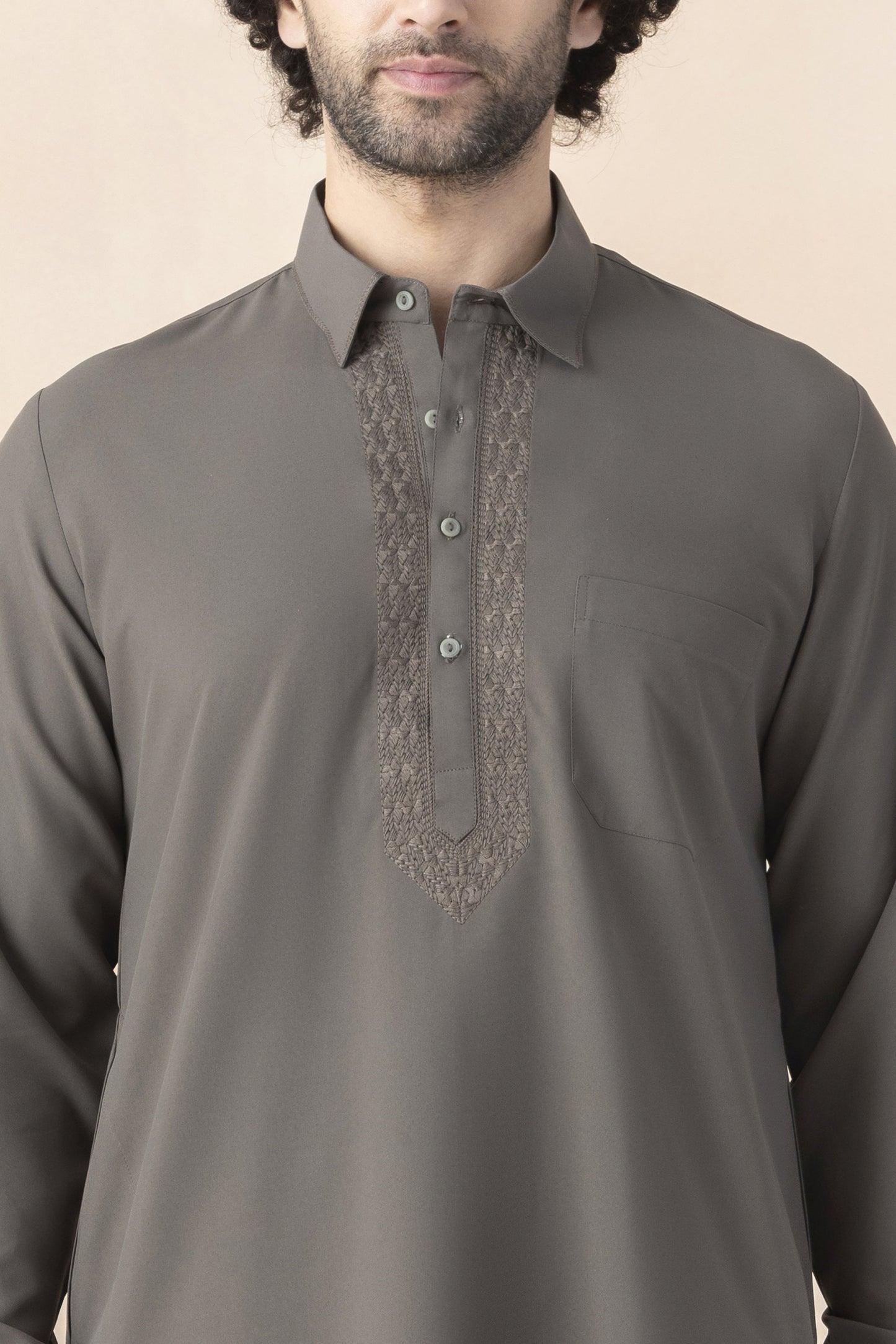 Men's taupe grey pathani set