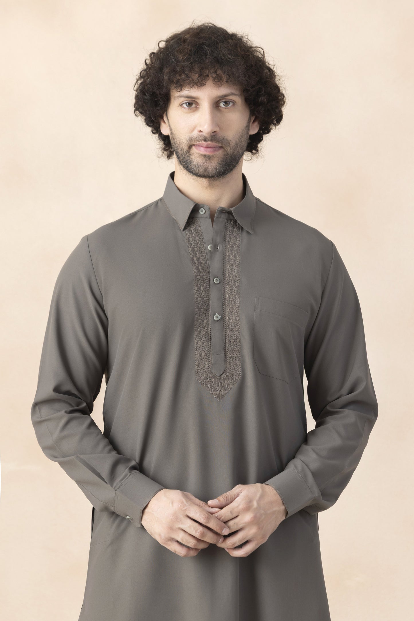 Men's taupe grey pathani set