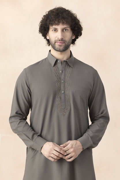 Men's taupe grey pathani set