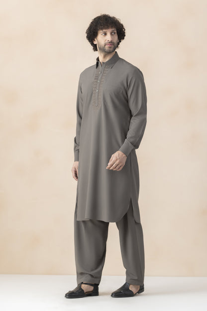 Men's taupe grey pathani set