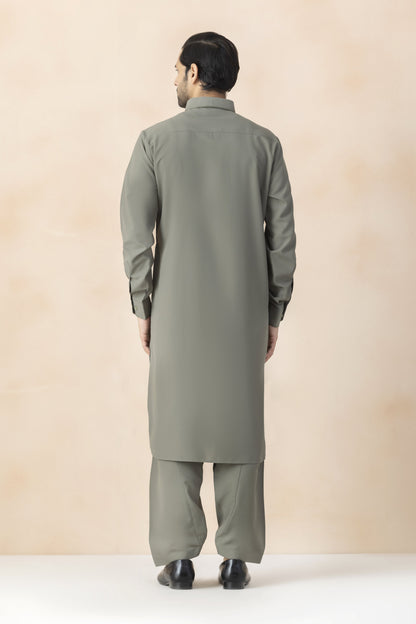 Muted olive grey pathani for men