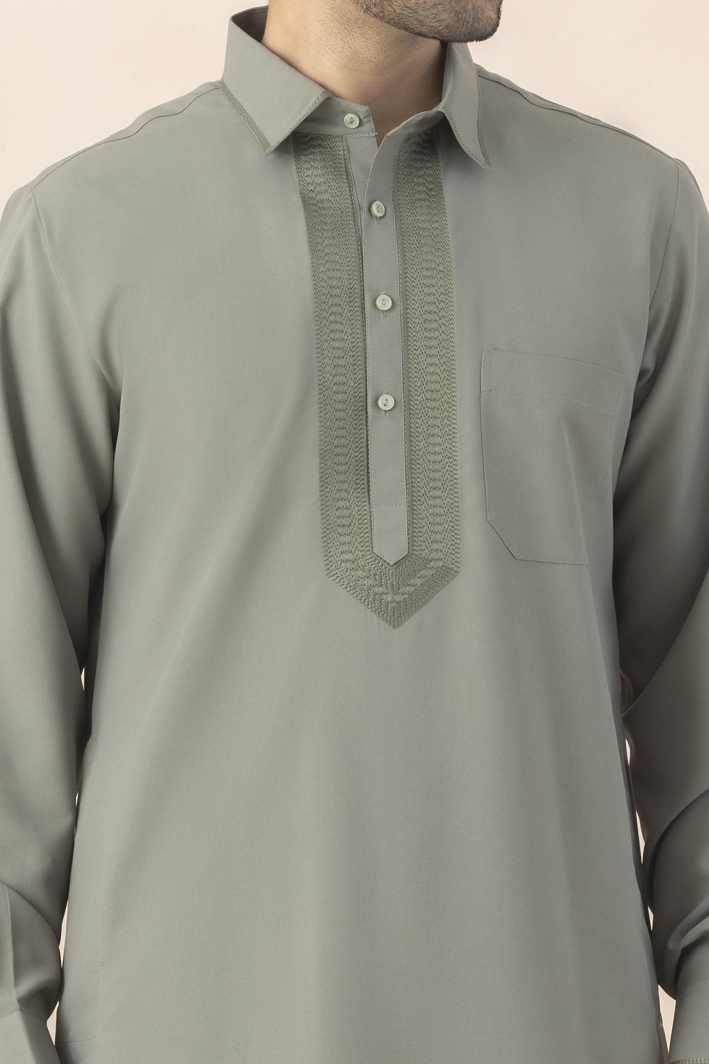 Muted olive grey pathani for men