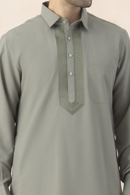 Muted olive grey pathani for men
