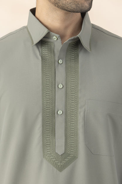 Muted olive grey pathani for men