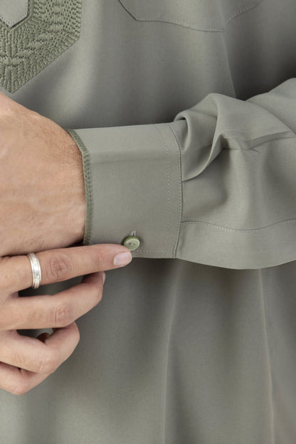 Muted olive grey pathani for men