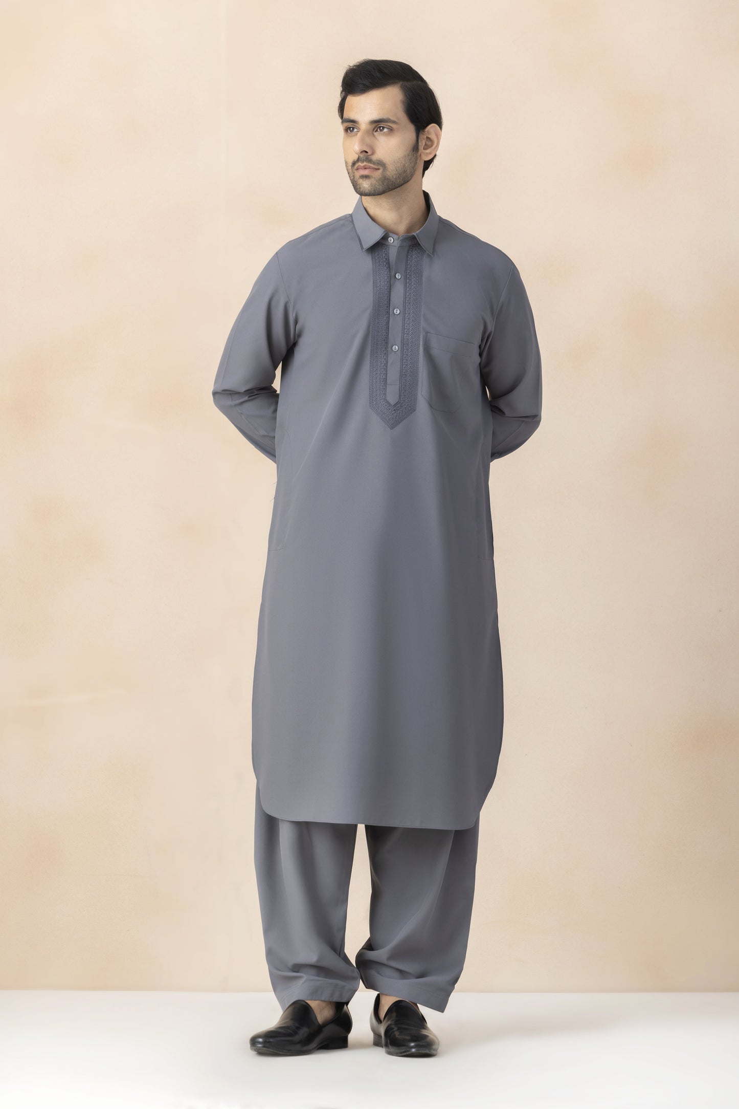 Charcoal grey pathani for men