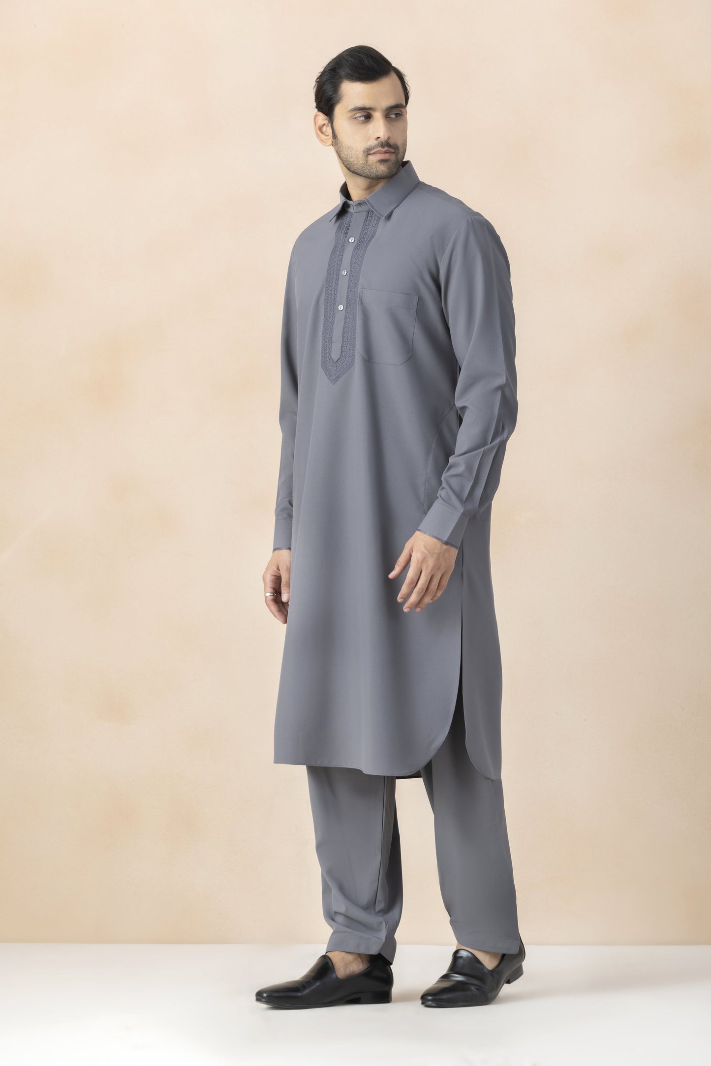 Charcoal grey pathani for men