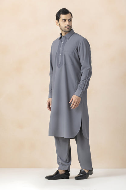 Charcoal grey pathani for men