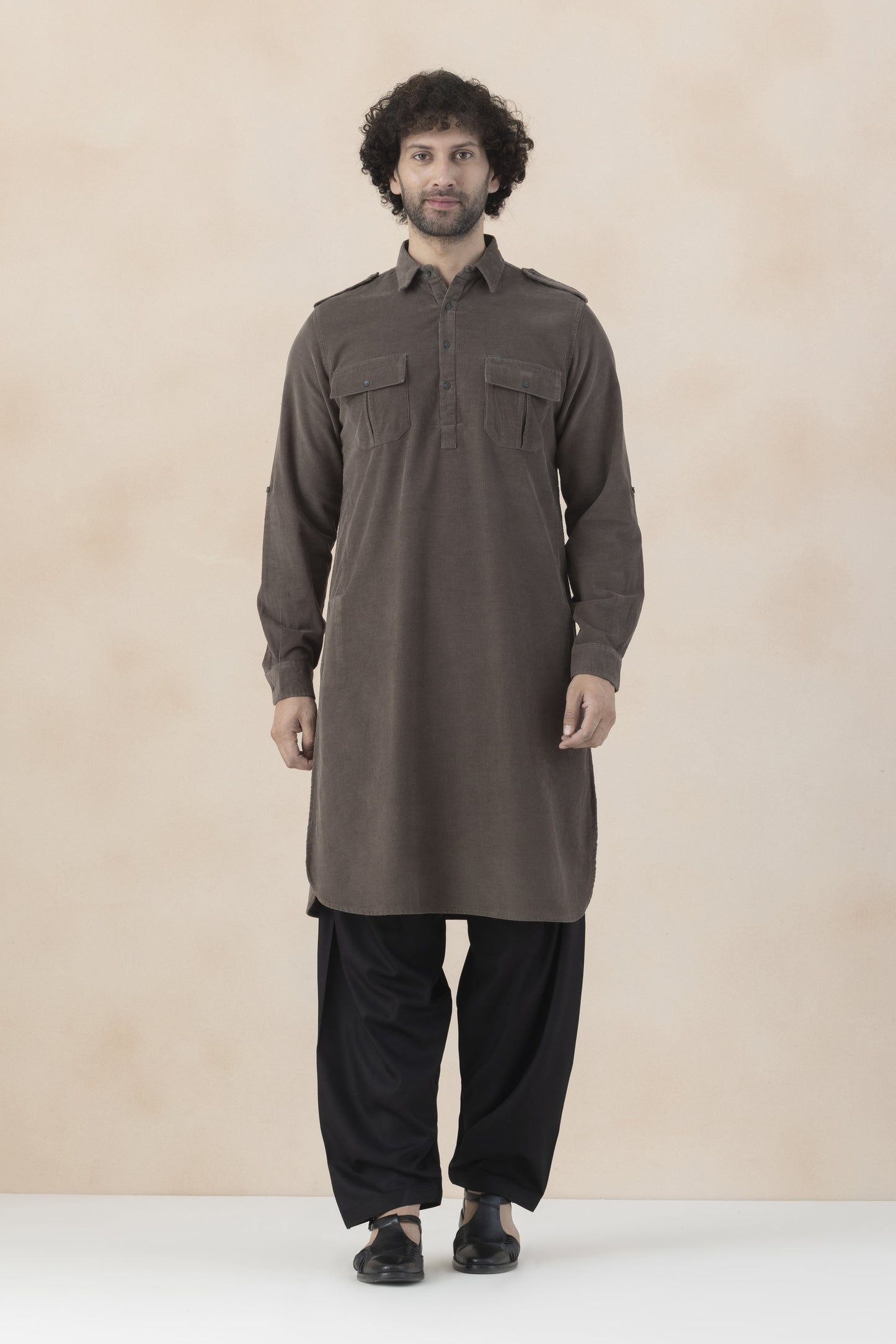 Men's  Brown Corduroy Pathani